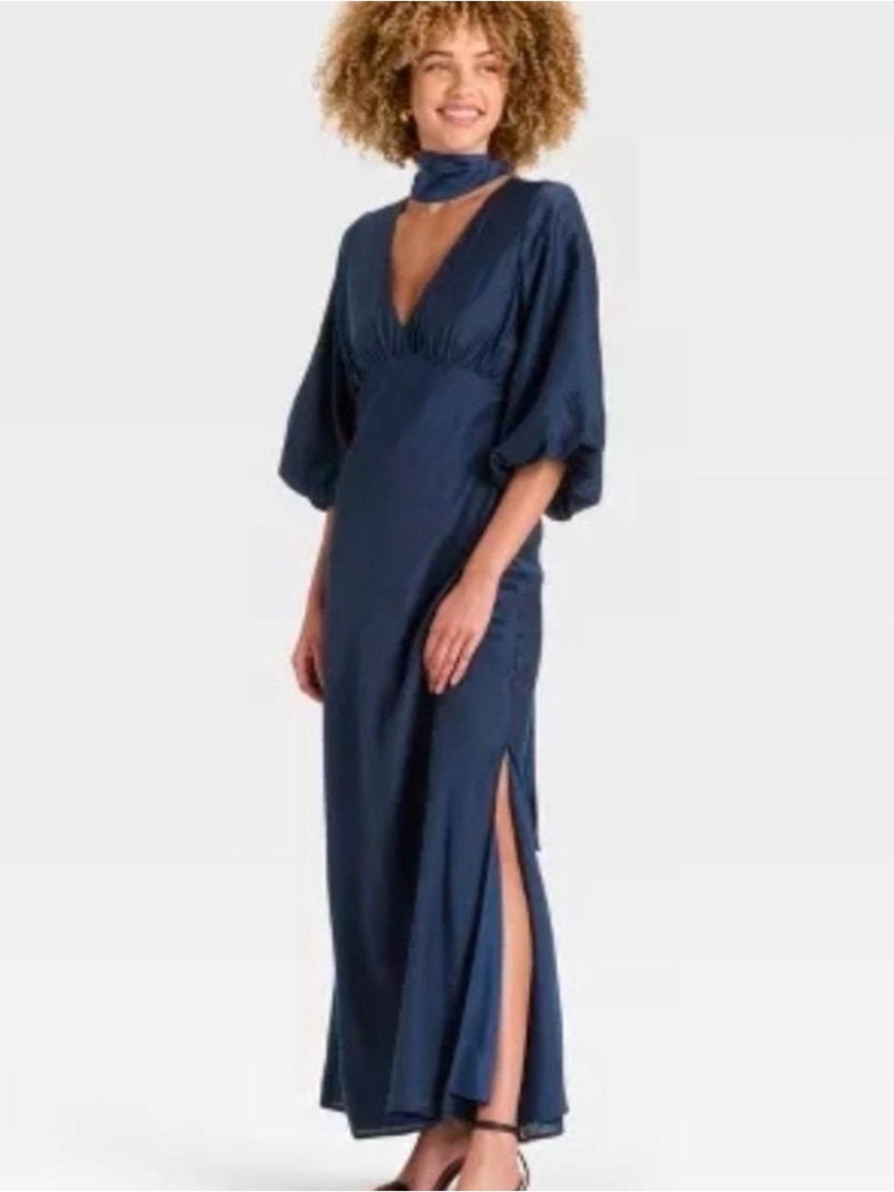 A new day Navy V-Neck Maxi Dress with Side Slit size Small